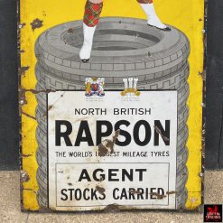 Antique North British RAPSON tire sign made of porcelain enamel on steel.