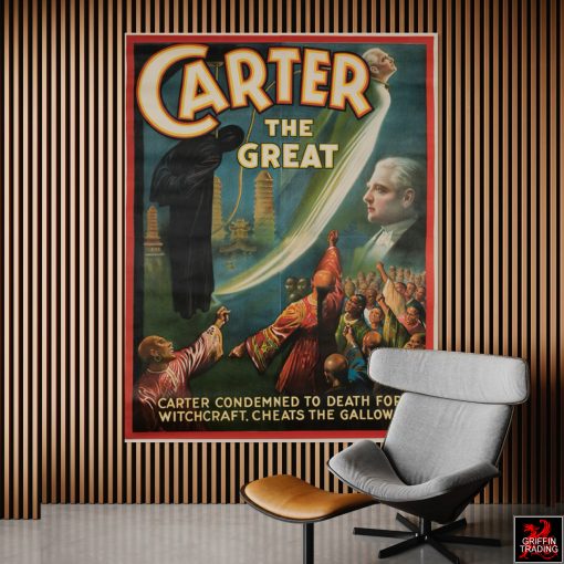 Carter The Great Magician antique poster, cheats the gallows.