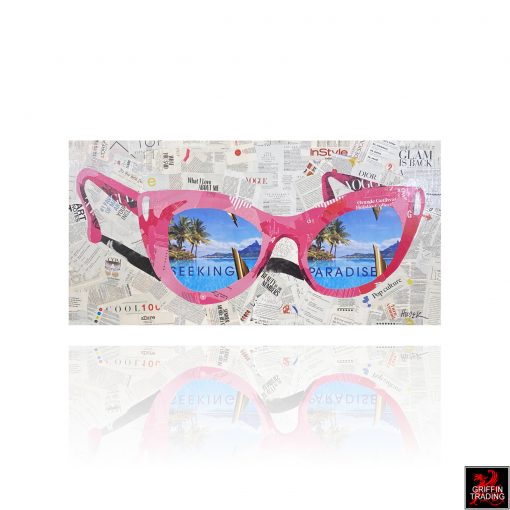 Pink Sunglasses collage by Jim Hudek is titled Ticket To Paradise.