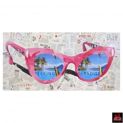 Pink Sunglasses collage by Jim Hudek is titled Ticket To Paradise.