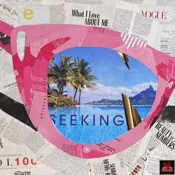 Pink Sunglasses collage by Jim Hudek is titled Ticket To Paradise.