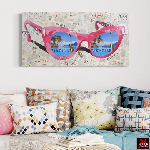 Pink Sunglasses collage by Jim Hudek titled Ticket To Paradise.